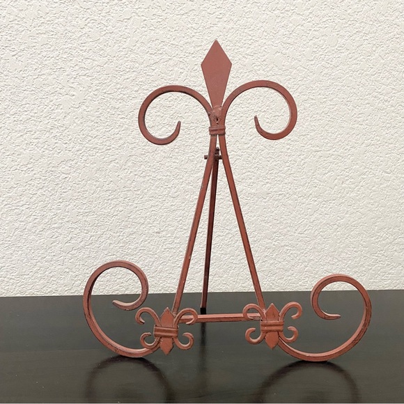 Rust Metal Scroll Easel Foldable Display Book/ Plate Stand - Picture 1 of 8